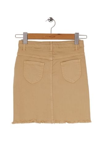 Mutlu Kids Püsküllü Kız Çocuk Kot Etek Beyaz - 9 Yaş