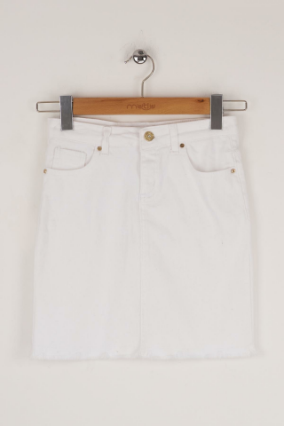 Mutlu Kids Püsküllü Kız Çocuk Kot Etek Beyaz - 9 Yaş