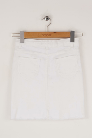 Mutlu Kids Püsküllü Kız Çocuk Kot Etek Beyaz - 9 Yaş