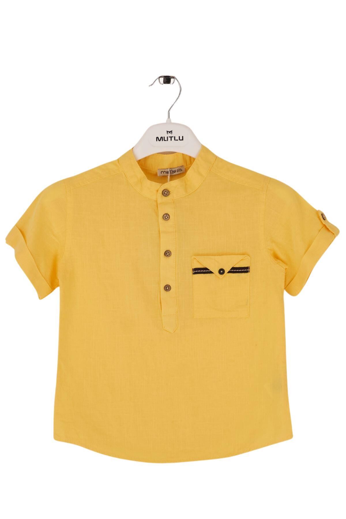 Mutlu Kids Hakim Yaka Kısa Kollu Erkek Çocuk Gömlek Sarı - 5 Yaş