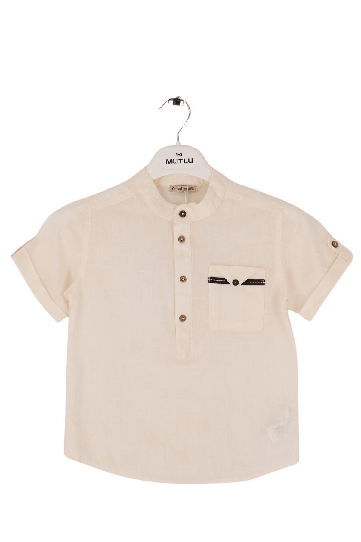 Mutlu Kids Hakim Yaka Kısa Kollu Erkek Çocuk Gömlek EKRU - 5 Yaş