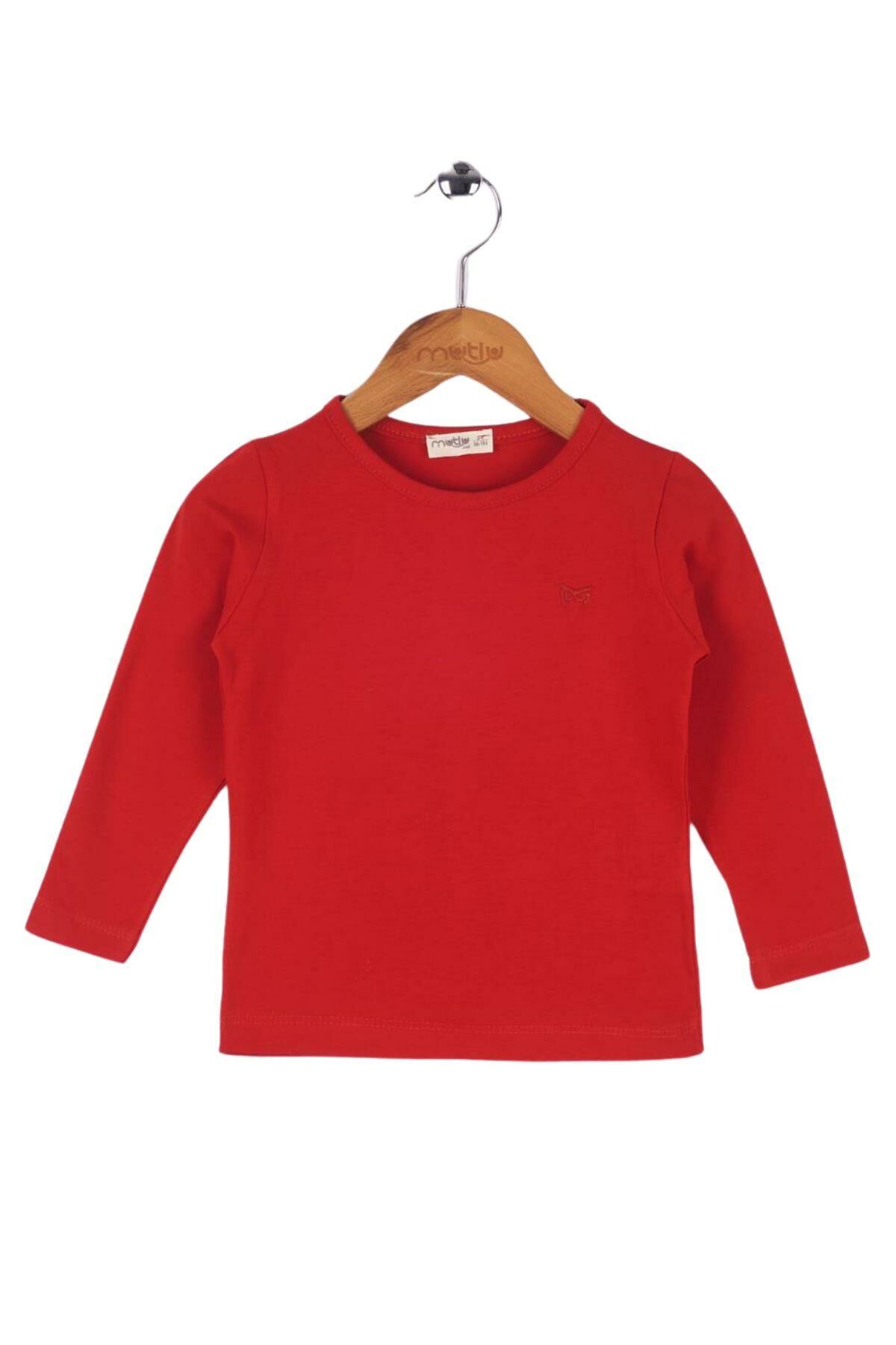 Mutlu Kids Basic Kız Çocuk Uzun Kollu Tişört Kırmızı - 7-8 Yaş
