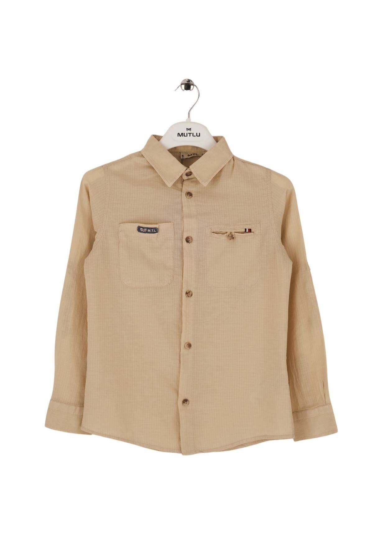 Mutlu Kids Düz Renk Uzun Kollu Erkek Çocuk Gömlek Bej - 9 Yaş