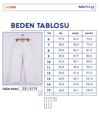 Mutlu Kids Paçası Yırtmaçlı Gabardin Kız Çocuk Pantolon Beyaz - 8 Yaş