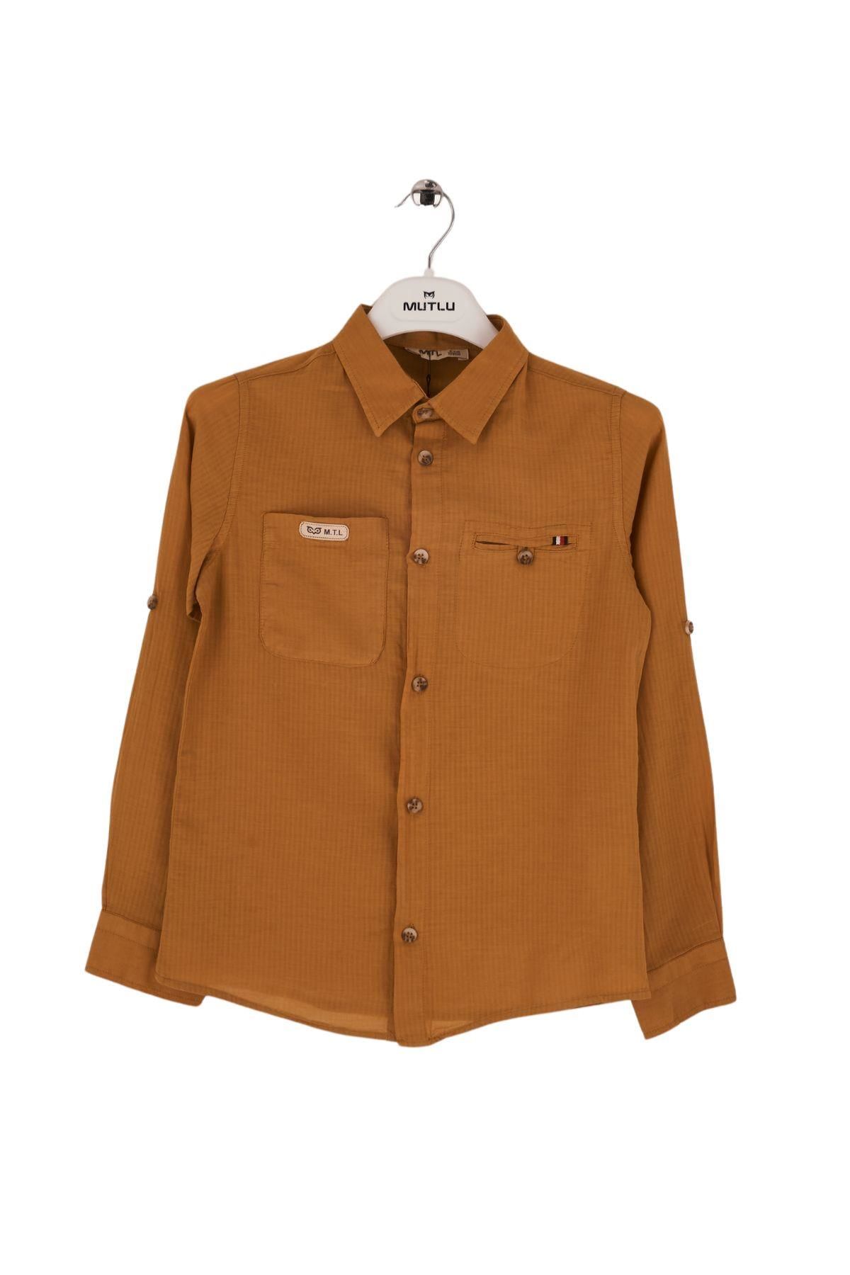 Mutlu Kids Düz Renk Uzun Kollu Erkek Çocuk Gömlek Vizon - 9 Yaş