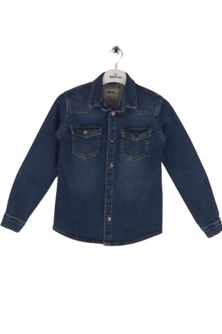 Mutlu Kids Uzun Kollu Erkek Çocuk Jean Gömlek Ceket ORTA MAVİ - 7 Yaş