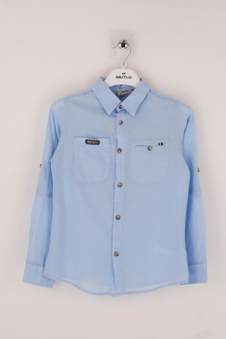 Mutlu Kids Düz Renk Uzun Kollu Erkek Çocuk Gömlek Mavi - 9 Yaş
