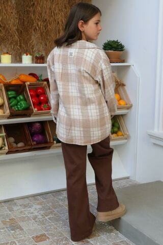 Mutlu Kids İçi Kürk Astarlı Kalın Ekose Kız Çocuk Gömlek Mor - 9 Yaş