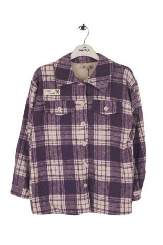 Mutlu Kids İçi Kürk Astarlı Kalın Ekose Kız Çocuk Gömlek Mor - 9 Yaş