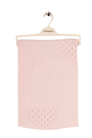 Katamino Kalp Desenli Triko Bebek Battaniyesi KTM027 EKRU