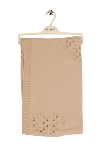 Katamino Kalp Desenli Triko Bebek Battaniyesi KTM027 EKRU