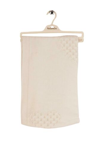 Katamino Kalp Desenli Triko Bebek Battaniyesi KTM027 EKRU