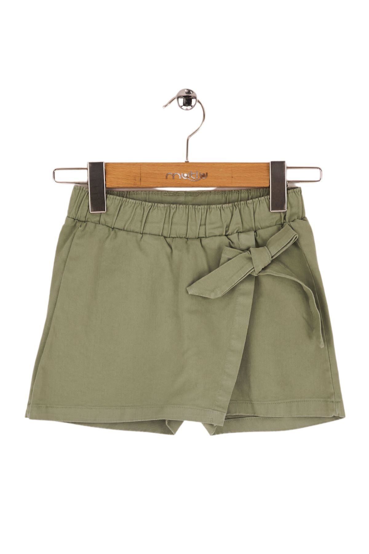 Mutlu Kids Fiyonk Detaylı Kız Çocuk Bebek Gabardin Şort Etek Haki - 5 Yaş
