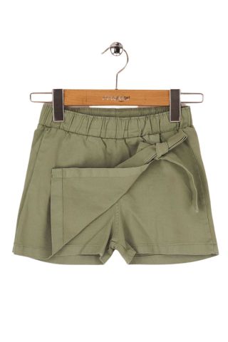 Mutlu Kids Fiyonk Detaylı Kız Çocuk Bebek Gabardin Şort Etek Haki - 5 Yaş
