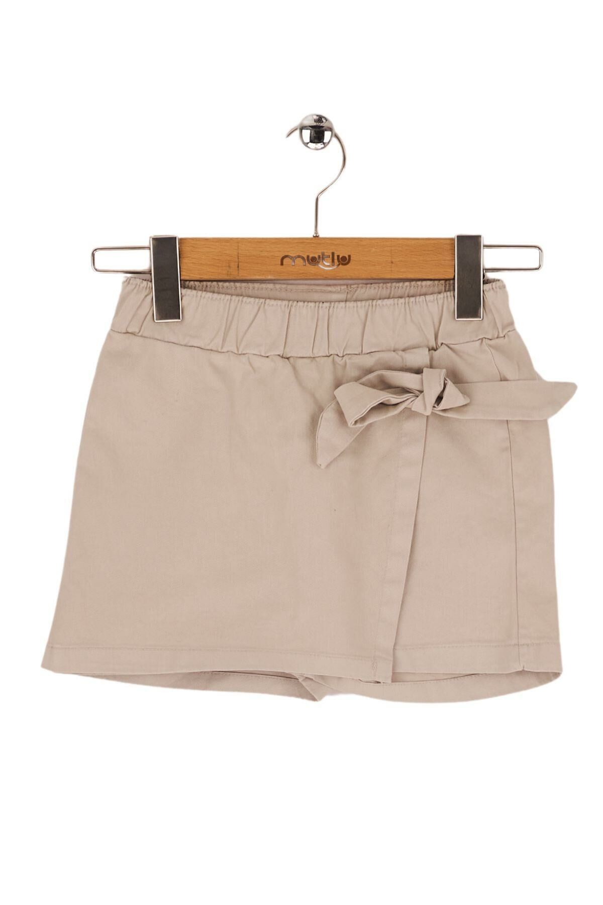 Mutlu Kids Fiyonk Detaylı Kız Çocuk Bebek Gabardin Şort Etek Gri - 5 Yaş