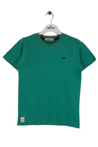 Mutlu Kids Bisiklet Yaka Kısa Kollu Erkek Çocuk Tişört SU YEŞİLİ - 9 Yaş