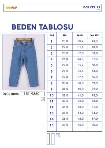 Mutlu Kids Kız Çocuk Mom Jeans Füme - 9 Yaş