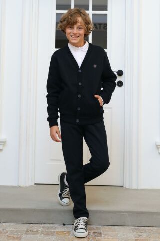 Mutlu Kids Şardonlu Önden Düğmeli Erkek Çocuk Hırka Siyah - 9 Yaş