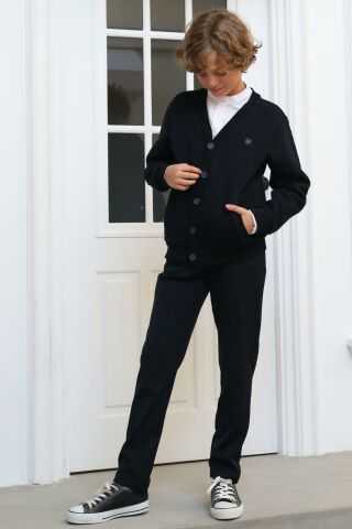 Mutlu Kids Şardonlu Önden Düğmeli Erkek Çocuk Hırka Siyah - 9 Yaş