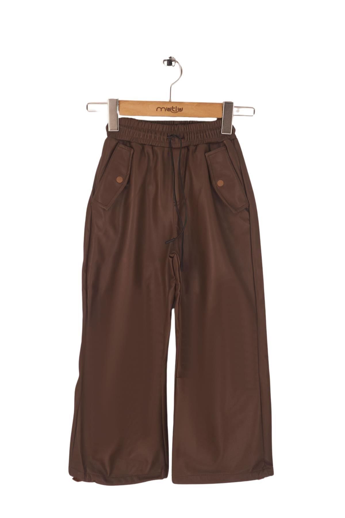 Mutlu Kids Kız Çocuk Jogger Deri Pantolon CAMEL - 9 Yaş