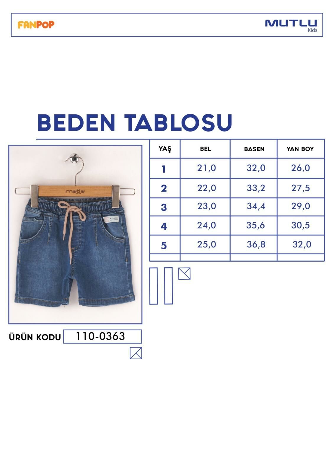 Mutlu Kids Erkek Çocuk Bebek Kot Şort ORTA MAVİ - 5 Yaş