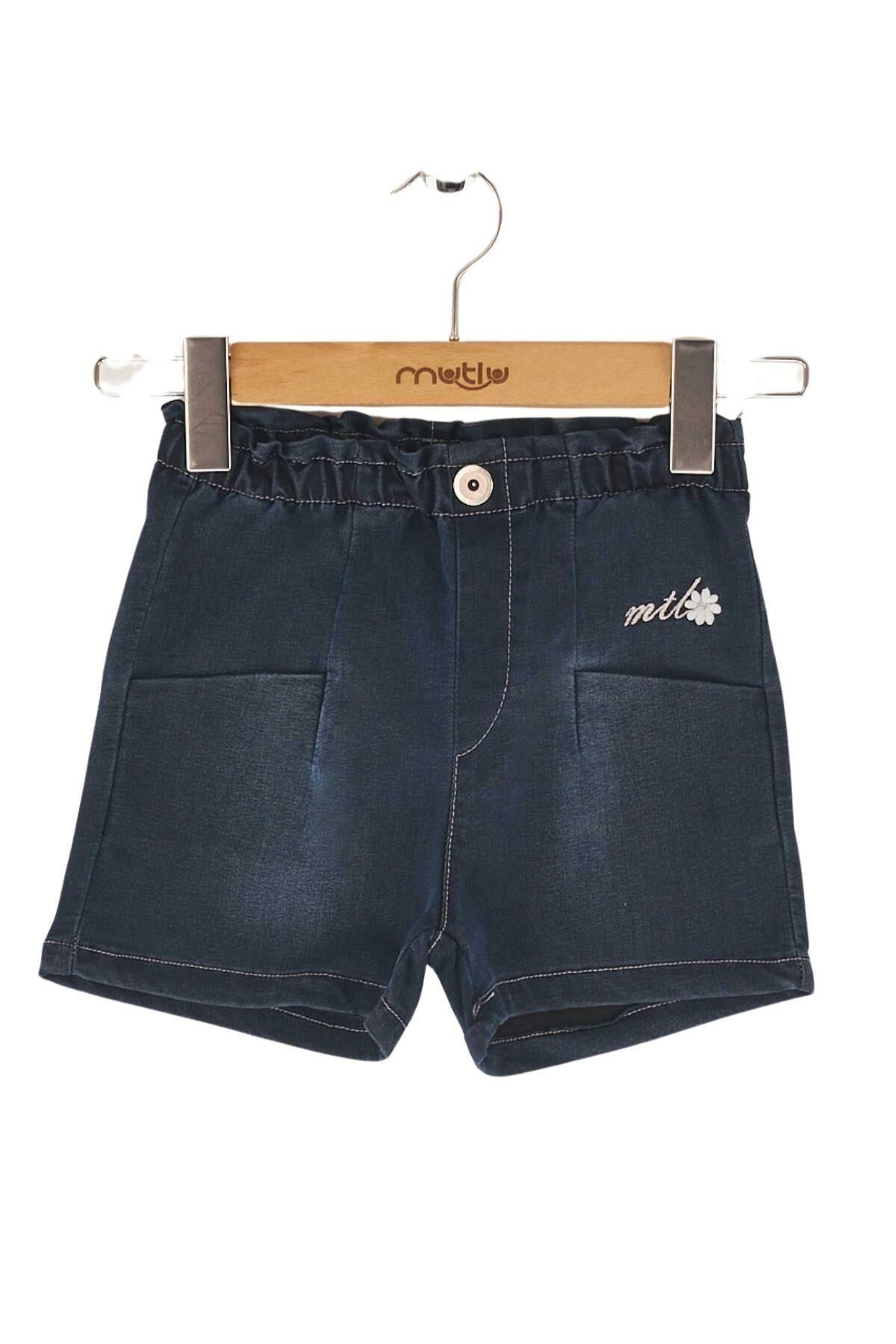 Mutlu Kids Belii Lastikli Kız Çocuk Kot Şort Koyu Mavi - 3 Yaş