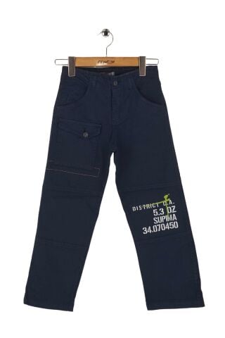 Mutlu Kids Baskı ve Cep Detaylı Erkek Çocuk Pantolon Lacivert - 9 Yaş