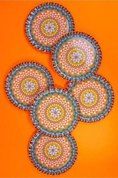 Glore Mozaik 6 Kişilik Altın Yaldızlı Cam Servis Tabağı Takımı 26cm