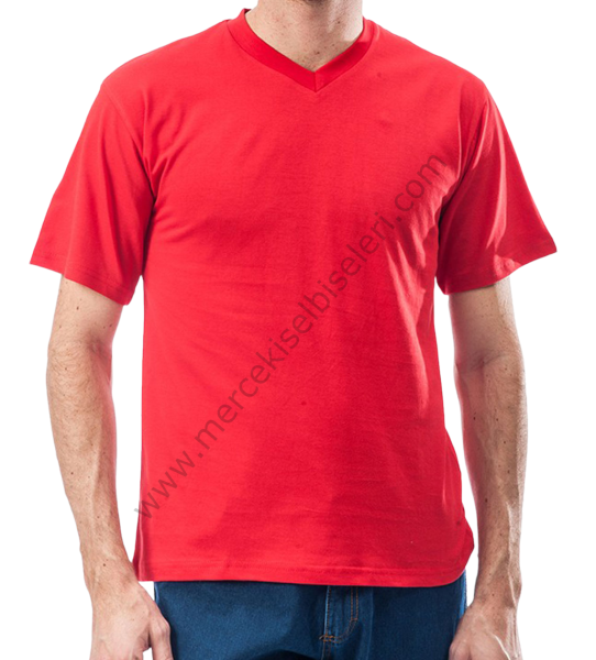 kırmızı V yaka tshirt
