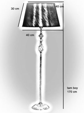 Vinner Siyah Kaplama Helezon Kristal Metal Tek Ayaklı Lambader Konik Başlık Rengi Hasır Gri