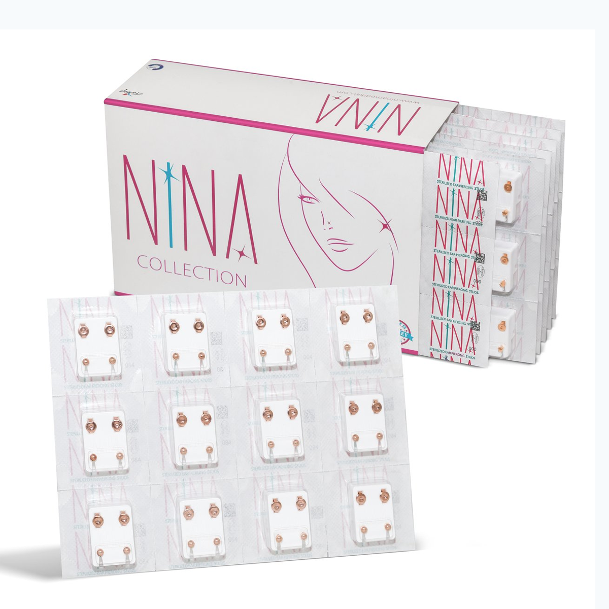 Nina Rose Mini Taşlı Kulak Delim Küpesi-12'li