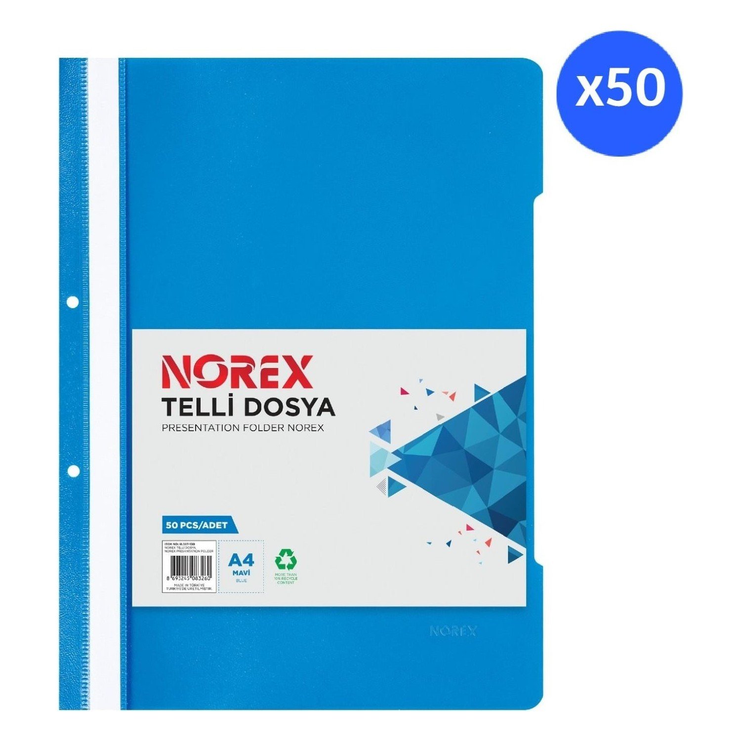 Norex UL50T-130 A4 Mavi 50 Li Paket Telli Dosya