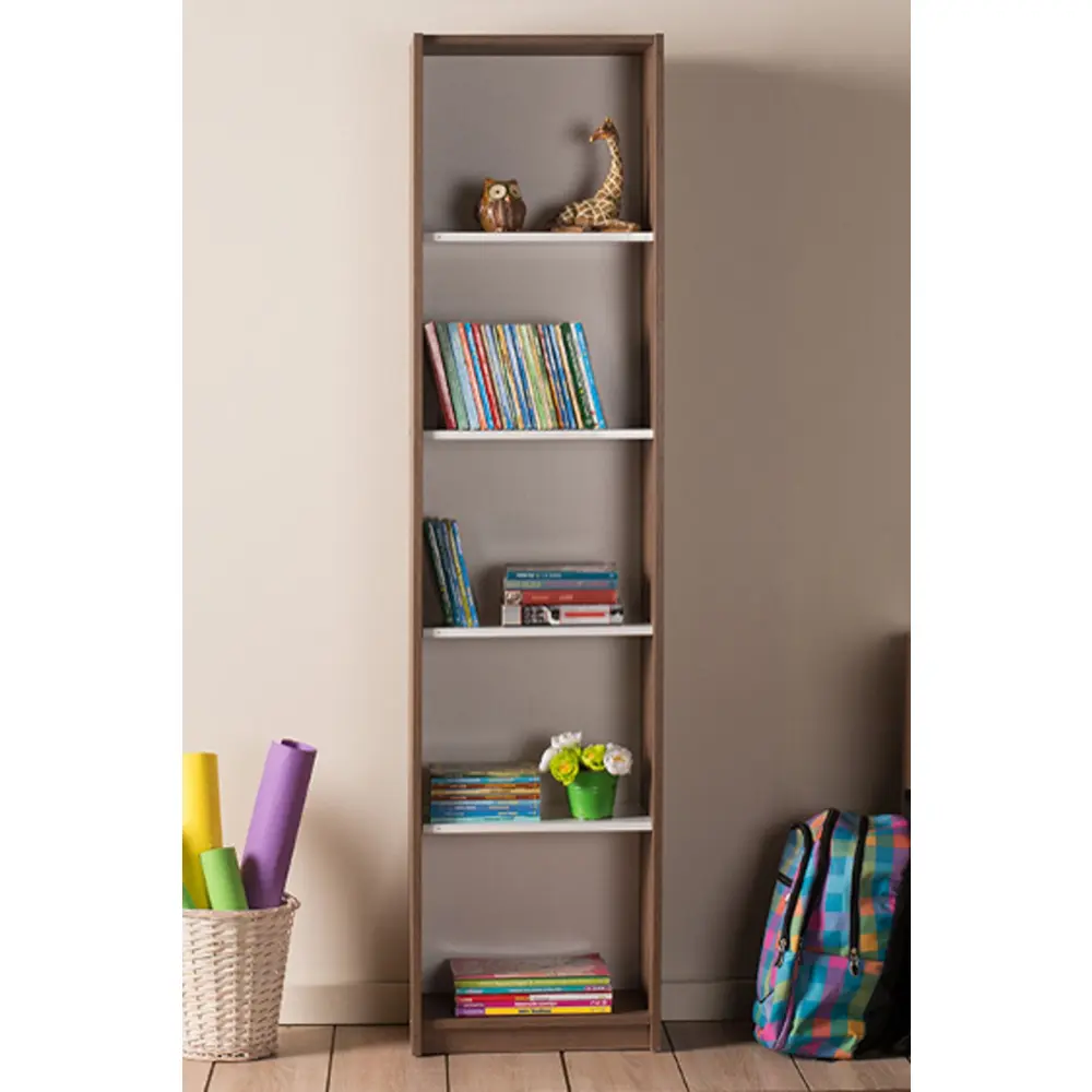 Adore Modern MBK-25-NB Noce-Beyaz 5 Raflı Dar Kitaplık