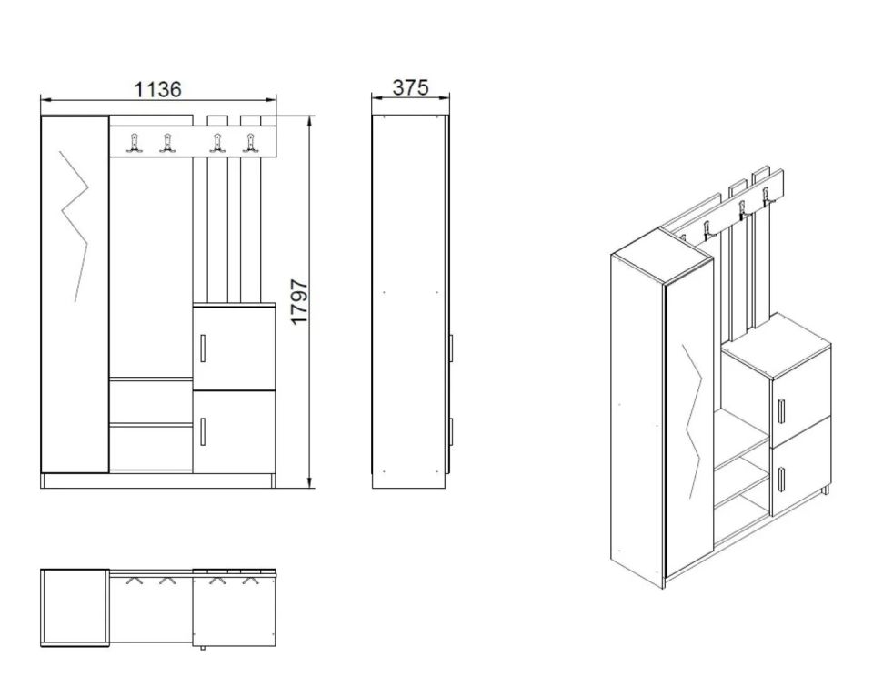 Yurudesign Roger DD7-AW Atlantik Çam Beyaz Ayakkabılık Vestiyer Portmanto