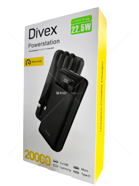 DİVEX DP-408 20.000mAh Micro ve Type-c Kablolu