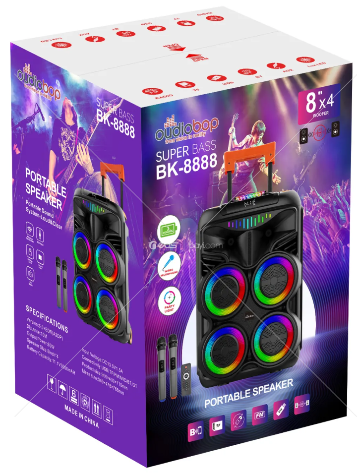 PL-4554 BLUETOOTH SD,USB GİRİŞLİ MİKROFONLU RGB IŞIKLI SPEAKER 8 İNÇ