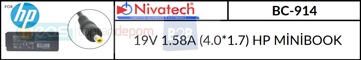 Nivatech 19V 1.58A (4.0*1.7) HP MİNİBOOK BC-914