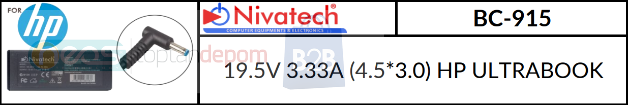 Nivatech 19.5V 3.33A (4.5*3.0) HP ULTRABOOK BC-915