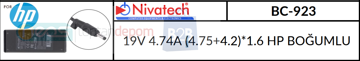 Nivatech 19V 4.74A (4.75+4.2)*1.6 HP BOĞUMLU BC-923