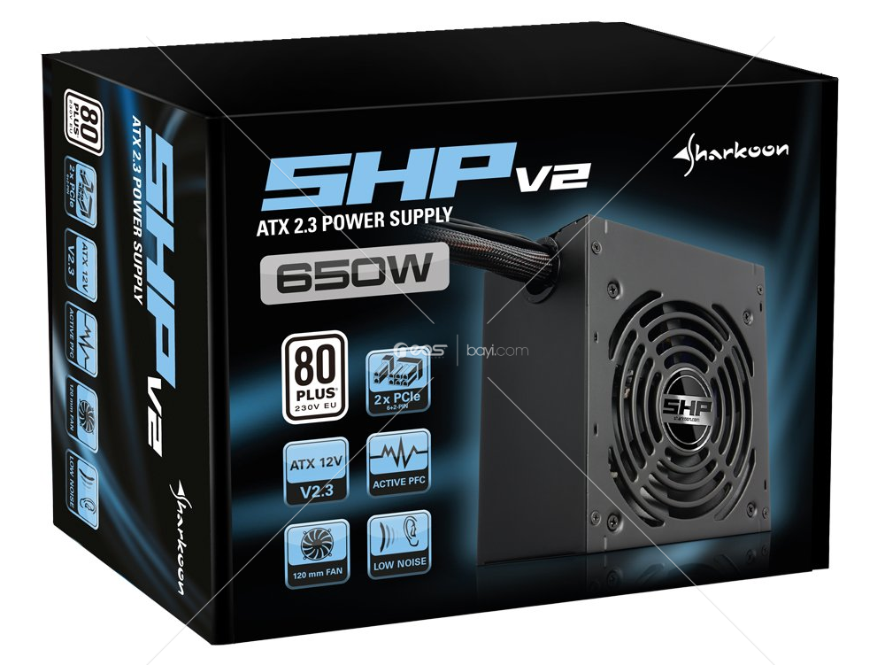 Sharkoon SHP650 V2 PC-Şarj aleti (80 + sertifikalı, ATX) Siyah 650 Watt Siyah