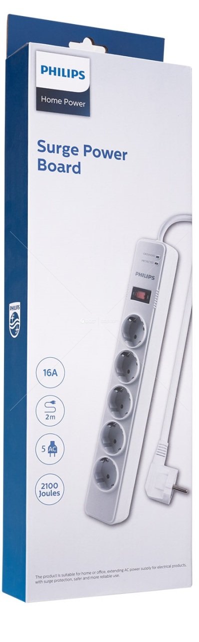 Philips SPS1050B/51 2m 2100 Joule 5Li 2100 Joule Akım Koruyucu Çocuk Korumalı Beyaz Priz Çoklayıcı