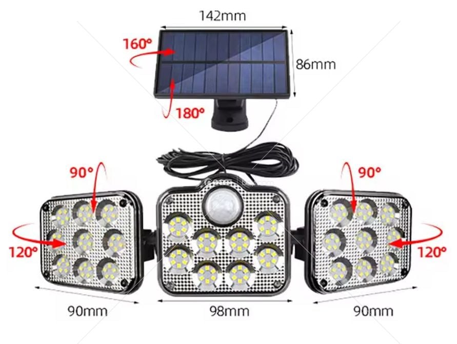 Kumandalı Solar Güneş Enerjili Led Bahçe Aydınlatması 138 Ledli Çok Modlu Hareket Sensörlü