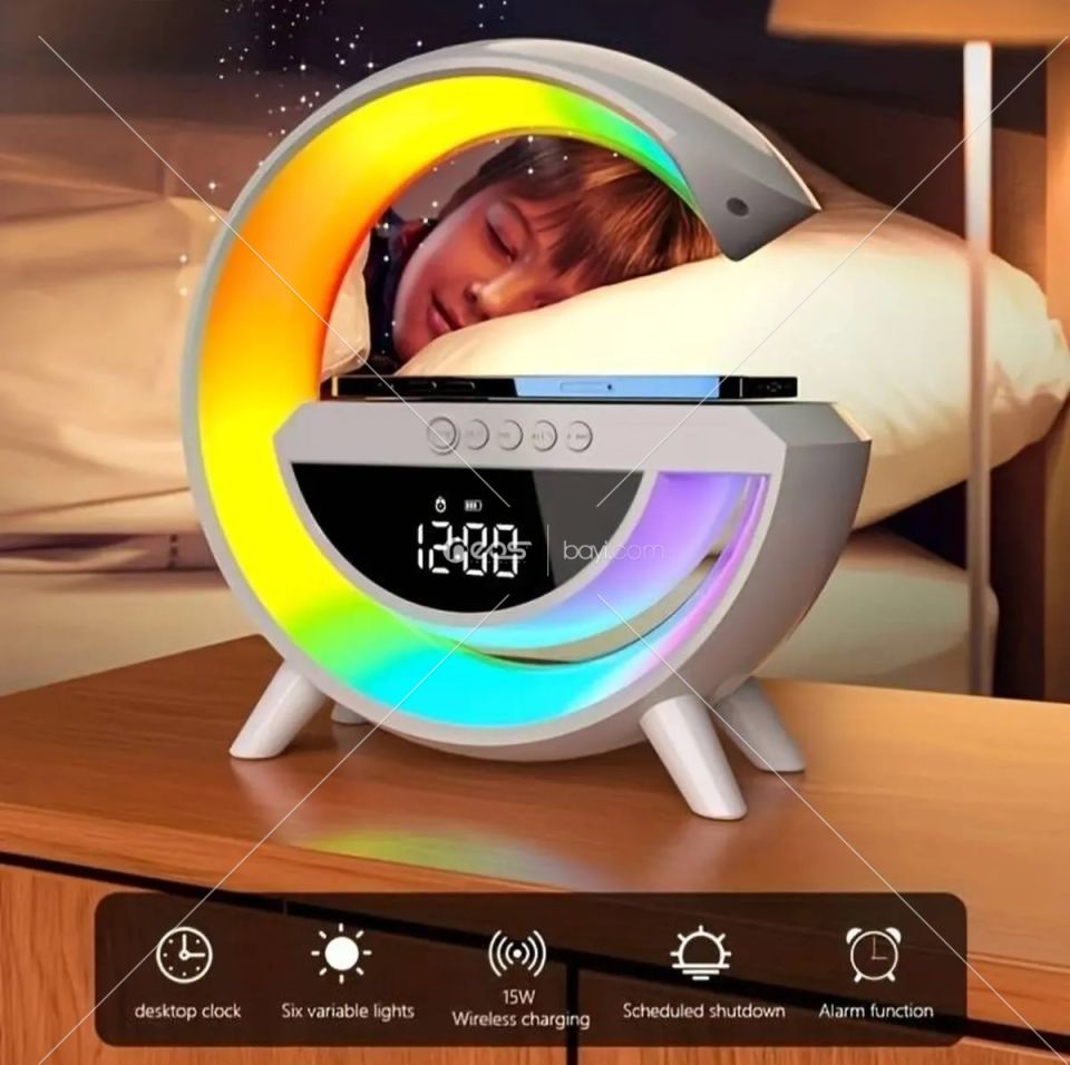 BLUETOOTH G HOPARLÖR RGB LED IŞIKLI SPEAKER ALARM SAAT FM RADYO AUX USB SD KART WİRELESS ŞARJ