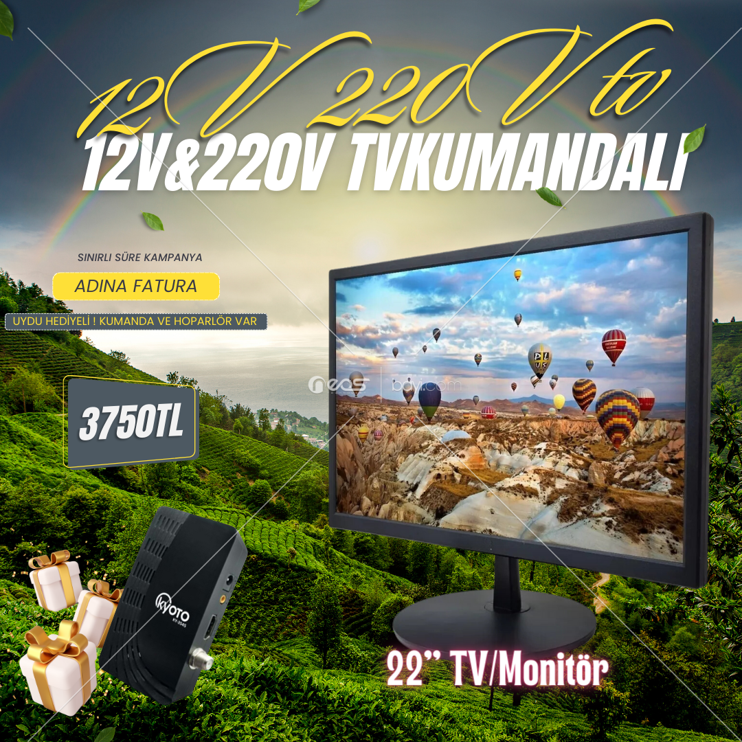 KYOTO 22'' TV&Monitör 12V ve 220V İle Çalışabilen Süper Kumandalı UYDU HEDİYELİ(Kopya)