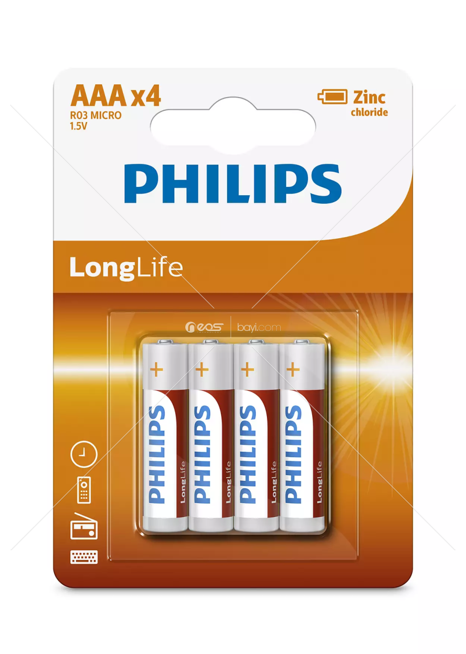 Philips R03L4B/10 LongLife AAA İnce Kalem Pil 36 Paket 4'lü