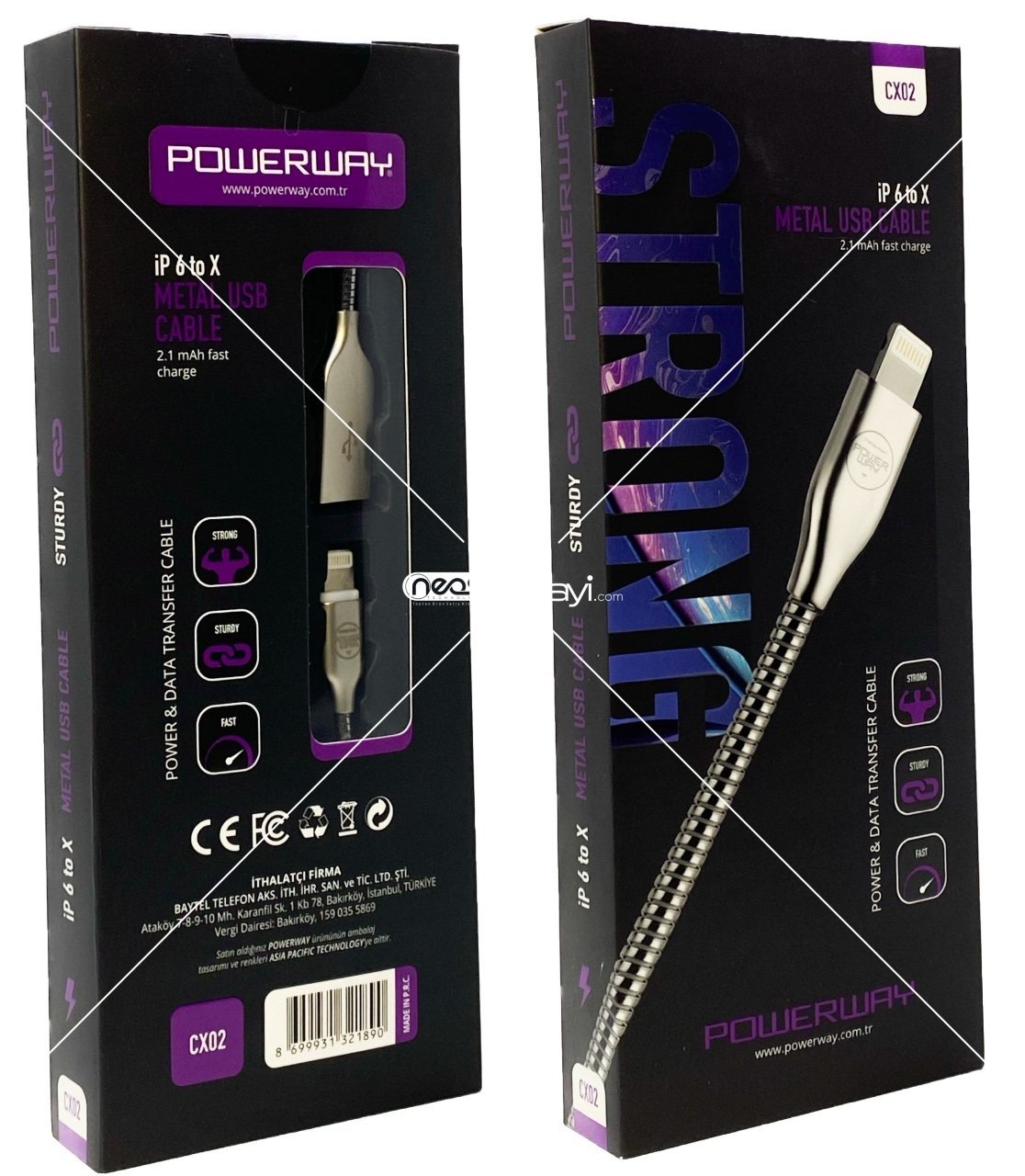 Powerway CX02 Lightning 2.1A 1 Hızlı Şarj ve Data Kablosu