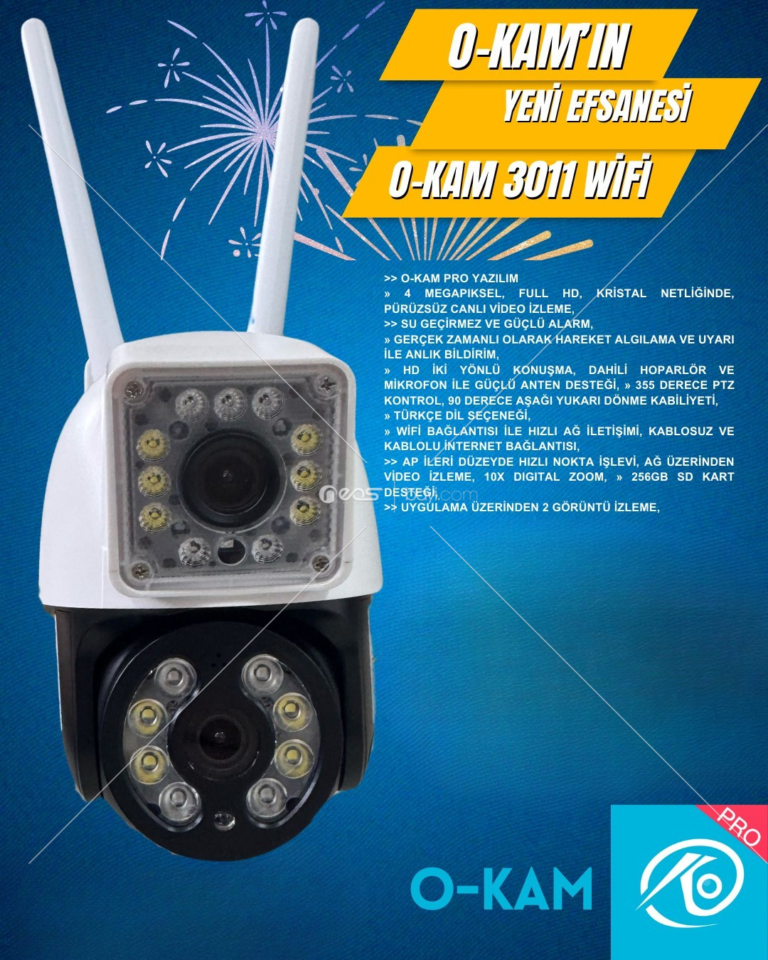 O-KAM 3011 WİFİ YENİ EFSANE 4MP 355 DERECE 90DERECE 10X DİGİTAL ZOOM '%&GB DESTEKLİ 2GÖRÜNTÜ