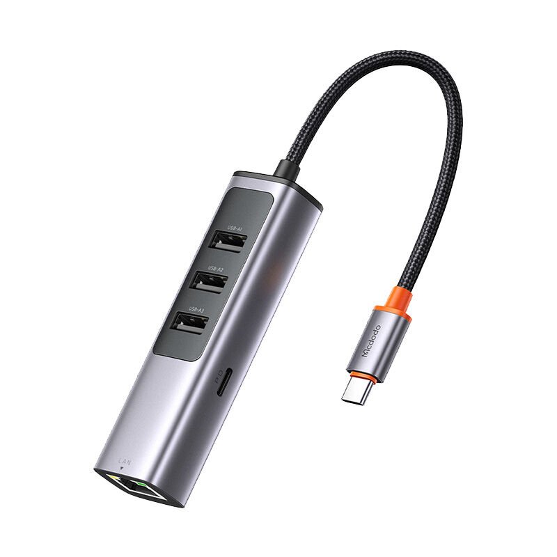HU-1110 100w 1x Type-c + 3x USB + LAN 5in 1 Çoklayıcı Adaptör
