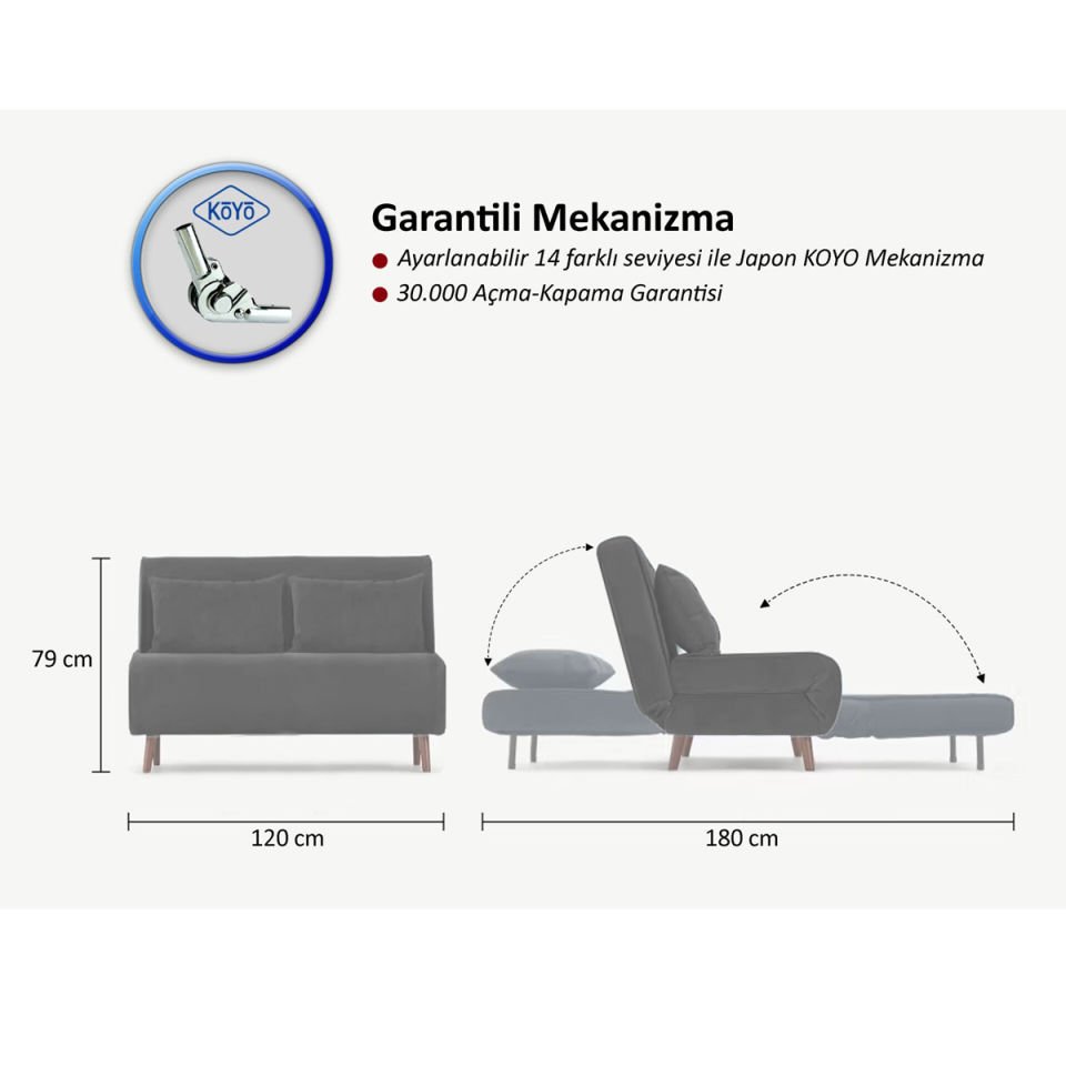 Pafu Folde 120 İkili Yataklı Katlanır Koltuk Keten Açık Gri