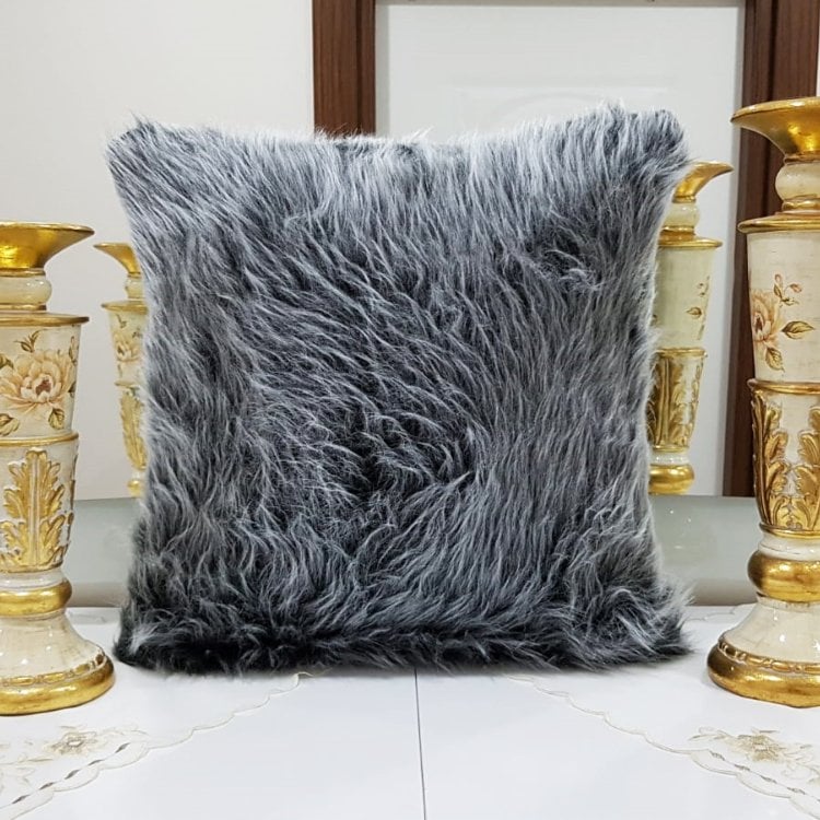 Peluş Kırlent Kılıfı Gri 43x43cm